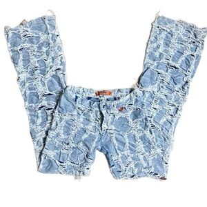 Body Board Line ~ Men’s Large ~ Ripped Distressed Stacked Blue Denim Flare Jeans